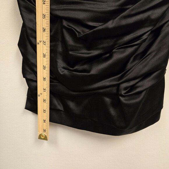 Vintage Express Y2K Women's sz 2 Black Ruched Bodycon Silk Cocktail Dress Sleeve - Picture 10 of 15